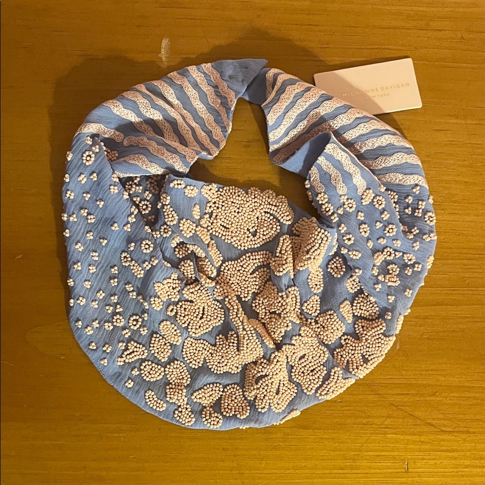 Mignonne Gavigan Kenya Le Charlotte Light Blue and Pink Embroidered Scarf